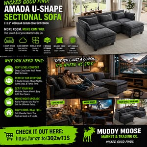 Amada U-Shape Sectional Sofa (111.5”) – Cloud-Comfort Modular Couch w/ Ottoman & Deep Seats (5-Seater)